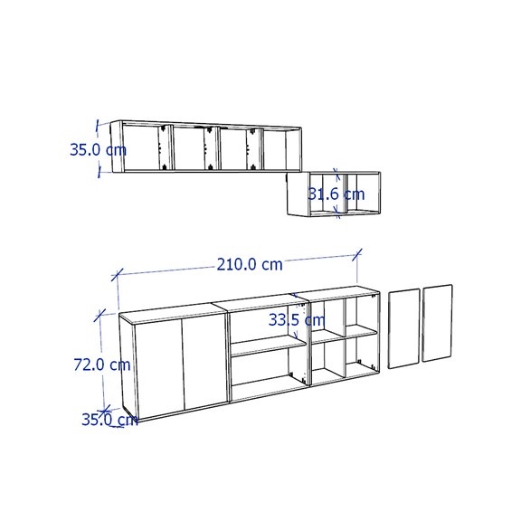 NIKOS, COMBO Tủ lưu trữ đồ dùng kết hợp kệ treo tường STO_060, 210x35x180cm