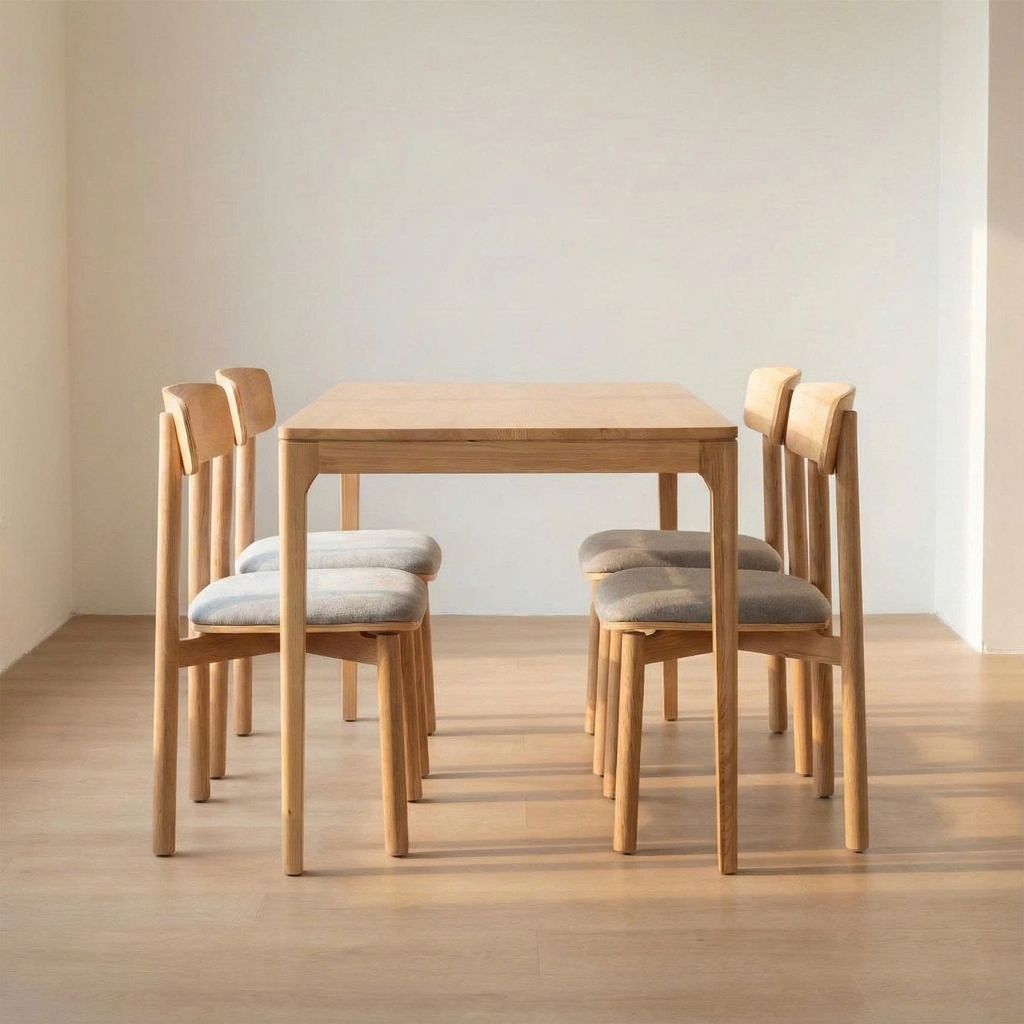 MONO, Bàn ăn 4 ghế gỗ tự nhiên DIN_002, 1300x750x760, Bàn ăn gỗ Scandi Home