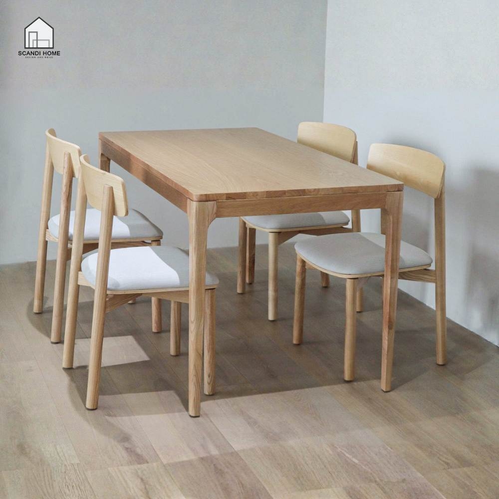 MONO, Bàn ăn 4 ghế gỗ tự nhiên DIN_002, 1300x750x760, Bàn ăn gỗ Scandi Home