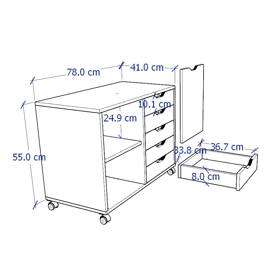 HALIFAX, Tủ lưu trữ 5 học kéo 1 cánh mở có bánh xe  DRA_043, 78x41x61cm, sản xuất bởi Scandi Home
