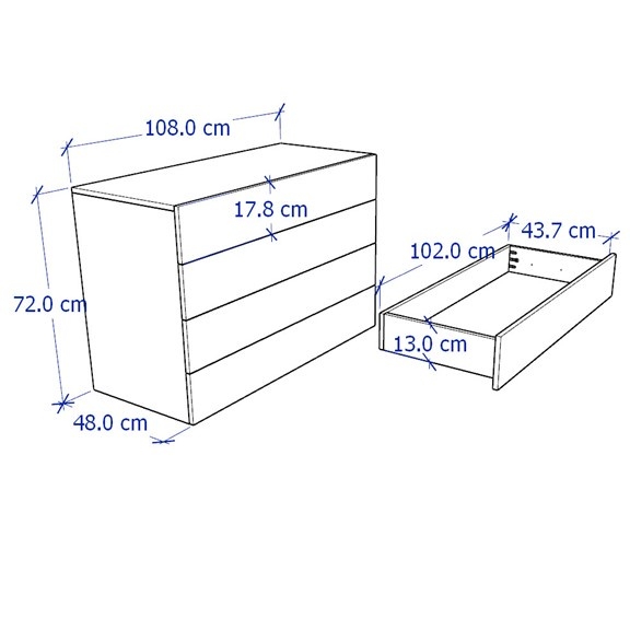 NOVA, Tủ đựng đồ lưu trữ 4 ngăn kéo size lớn DRA_075, 108x48x72cm