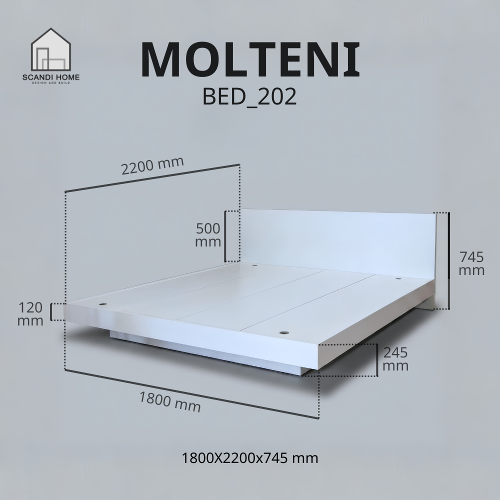 MOLTENI,Giường bay BED_202, 180X220x74,5cm , Giường ngủ Scandi Home