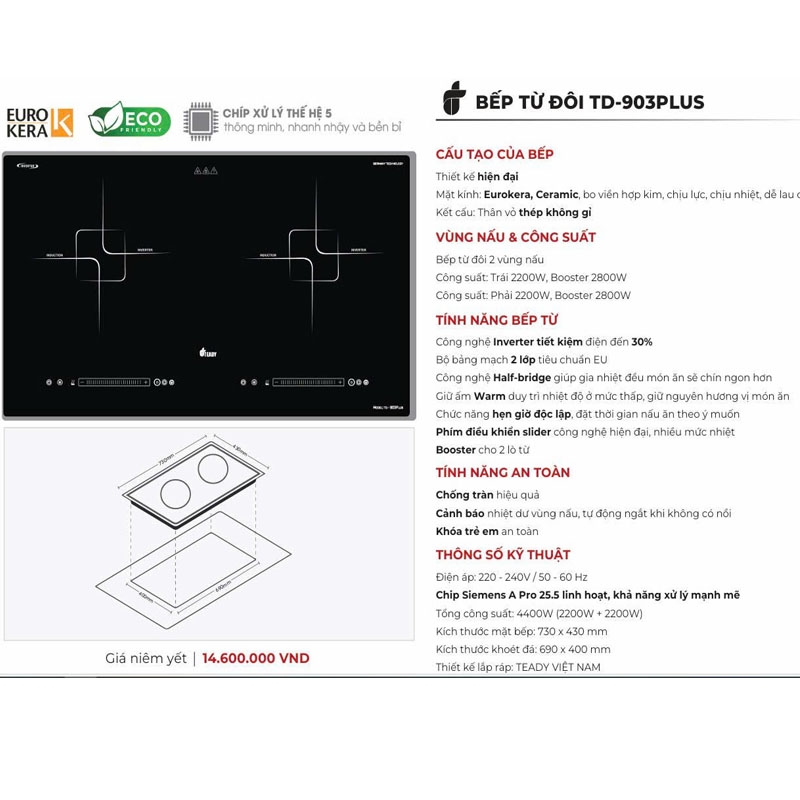 Bếp Từ Đôi Teady TD-903Plus