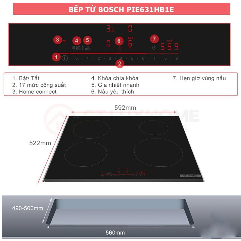 Bếp Từ 4 Vùng Nấu Bosch PIE631HB1E Serie 6