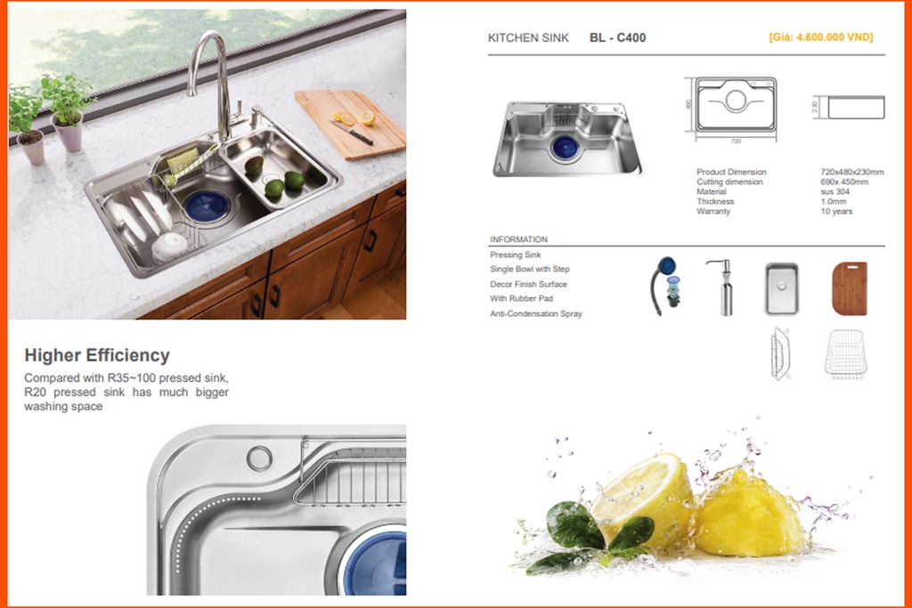 Chậu Rửa Bát 1 Hố Bello C400