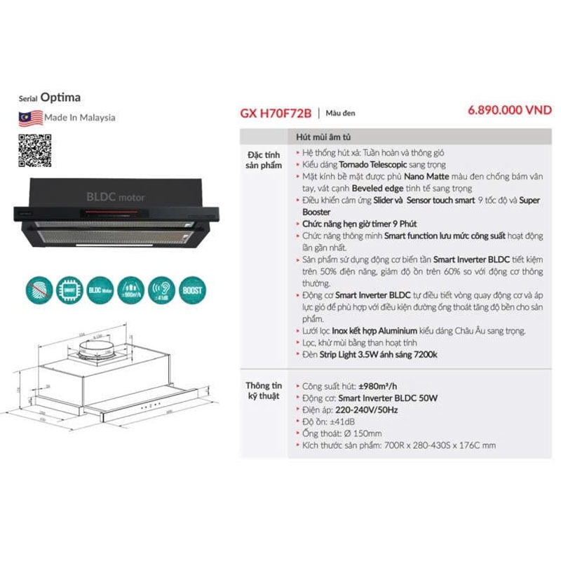 Máy Hút Mùi GrandX GX H70F72B