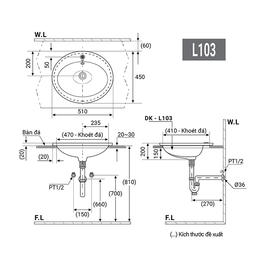 Chậu Lavabo Bán Âm - L103