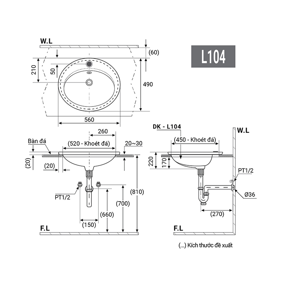 Chậu Lavabo Bán Âm - L104