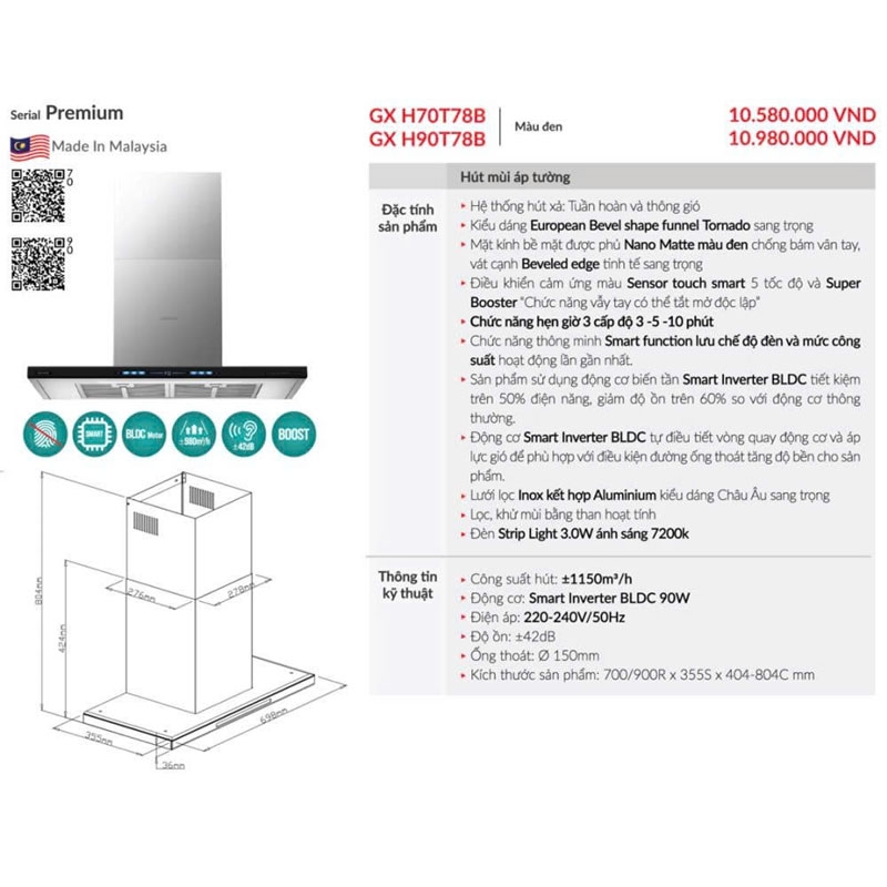 Máy Hút Mùi GrandX GX H90T78B