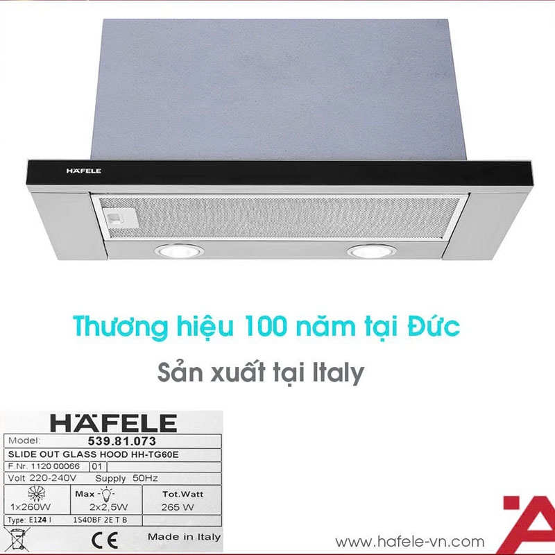 Máy Hút Mùi Âm Tủ Mặt Kính Đen Hafele HH-TG60E 539.81.073
