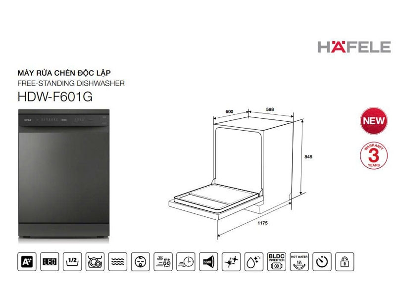 Máy Rửa Bát Hafele HDW-F601G 535.29.592