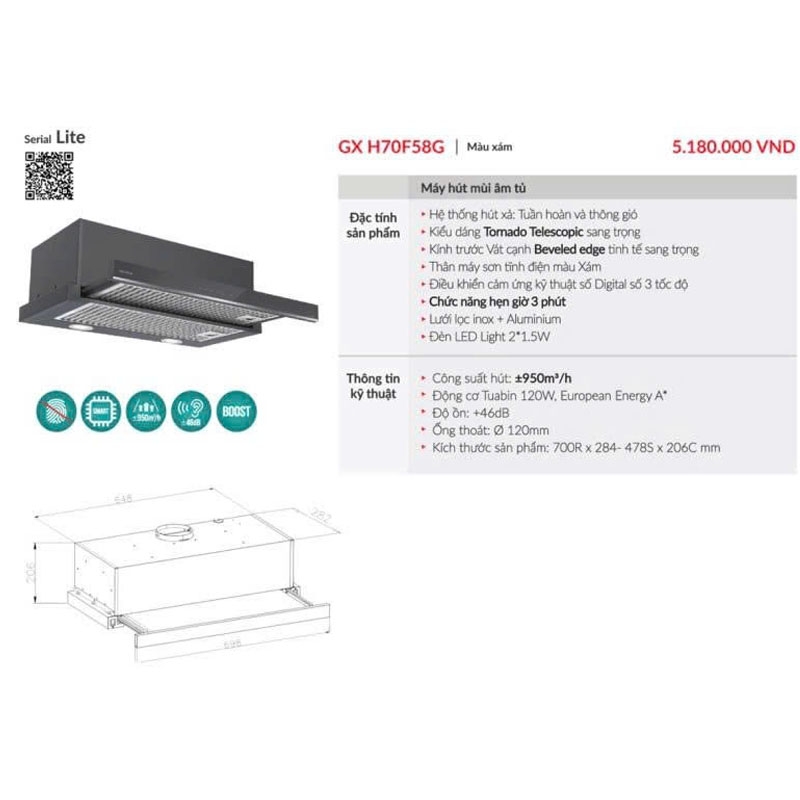 Máy Hút Mùi GrandX GX H70F58G