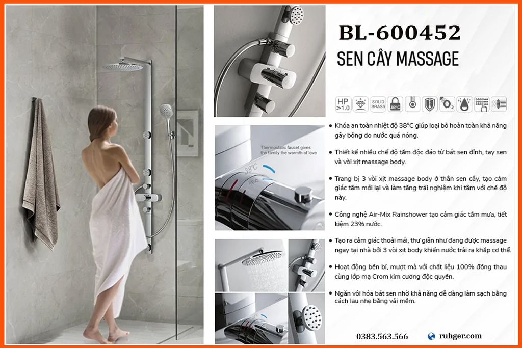 Vòi Sen Tắm Massage BL-600452 Chính Hãng – Thiết Kế Hiện Đại, Giá Tốt
