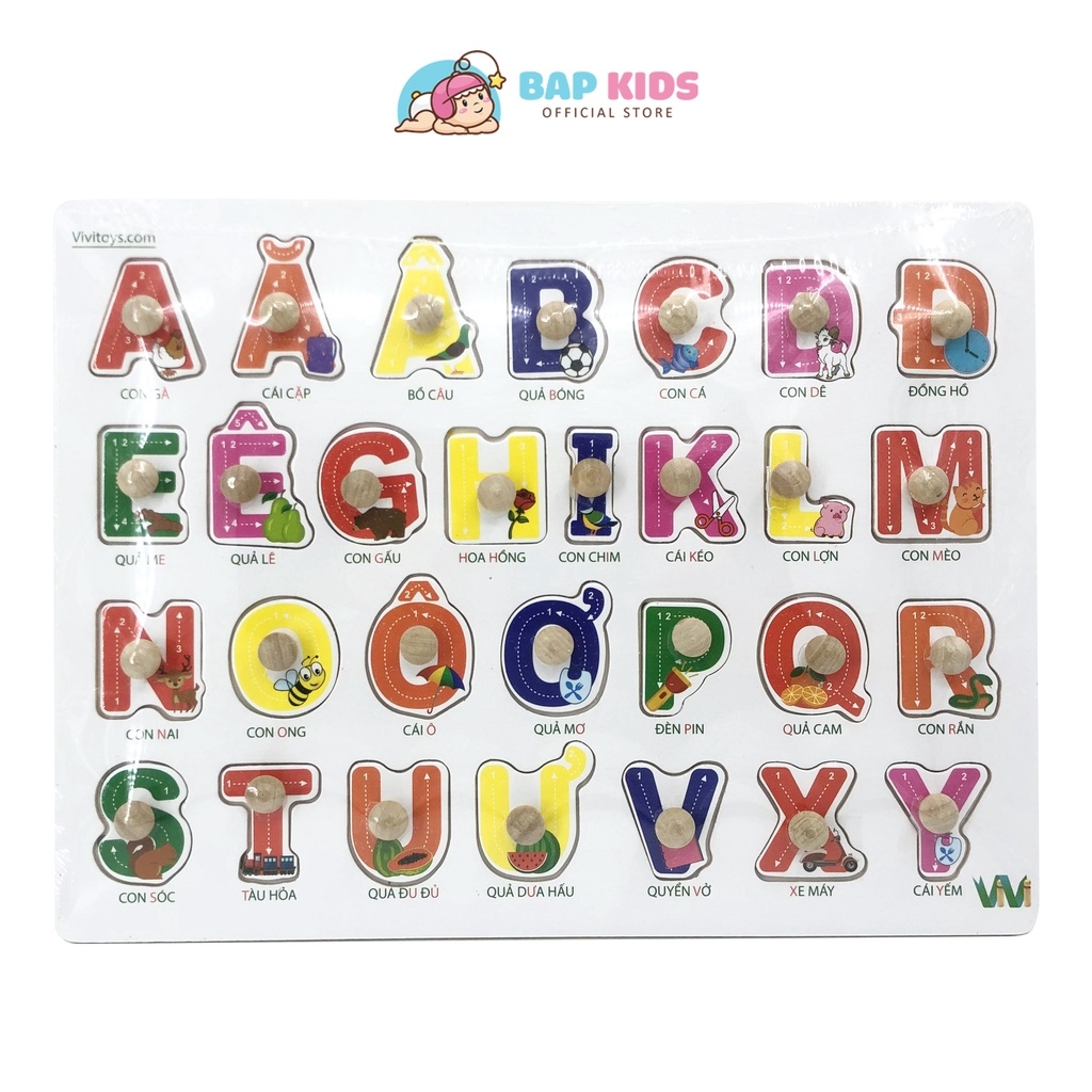 Bảng ghép hình núm gỗ nhiều chủ đề - Bảng chữ cái, Bảng số, Đồ ...