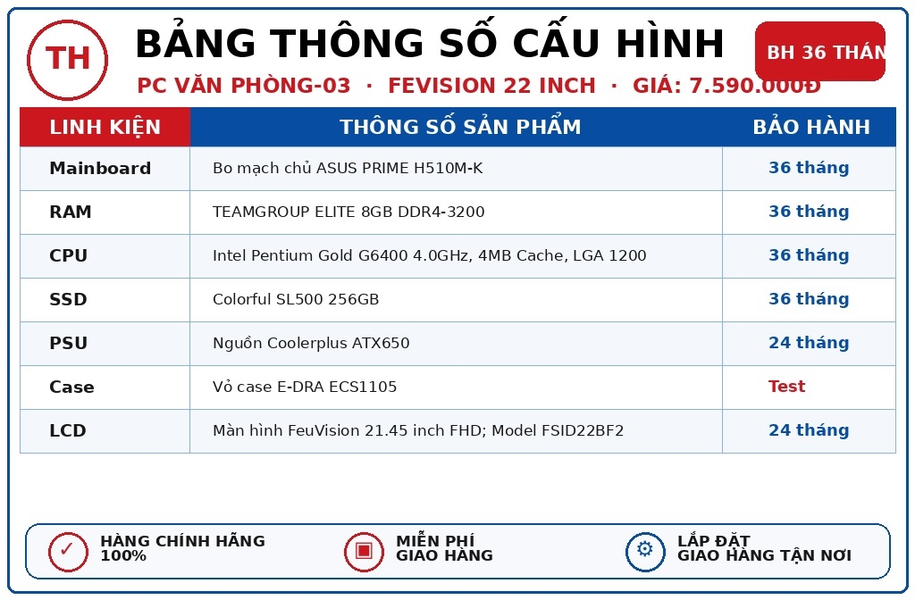 PC Văn Phòng VP-03 G6400/ Màn hình máy tính 21.45 inch FHD