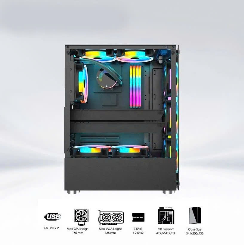 Vỏ Case Máy Tính Gaming COOLERPLUS G325 (SẴN 3 FAN LED)