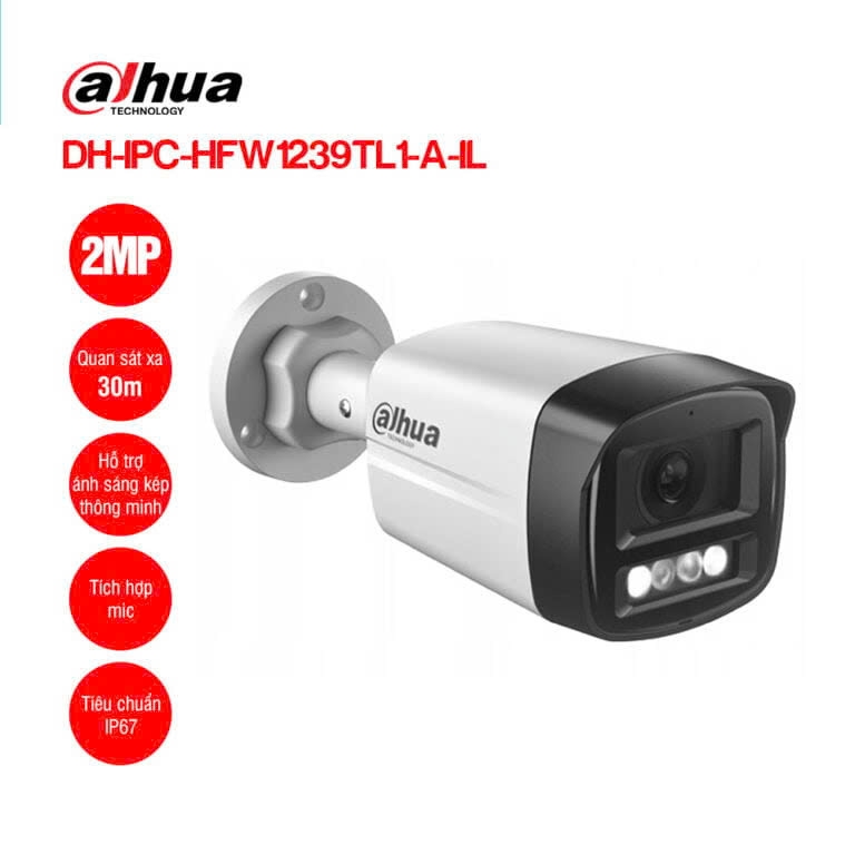 Camera Dahua DH-IPC-HFW1239TL1-A-IL IP thân trụ 2MP