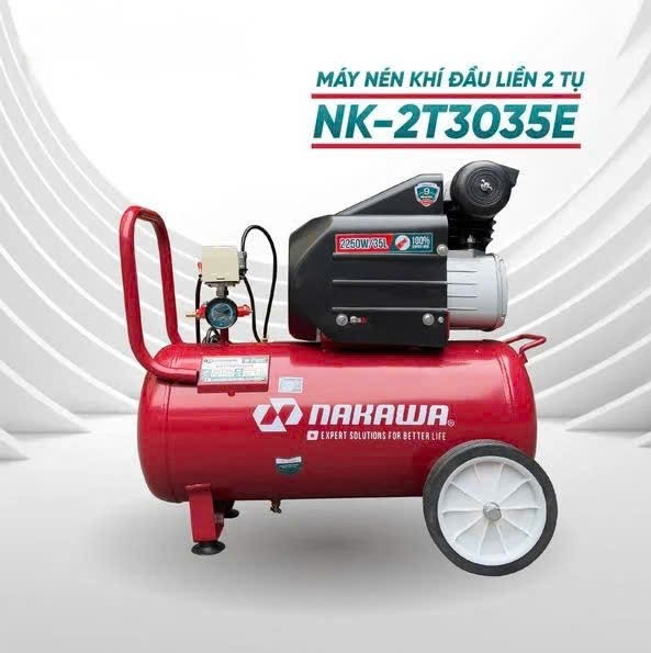 Máy nén khí đầu liền 2 tụ 3HP NAKAWA NK2T3035E 35L