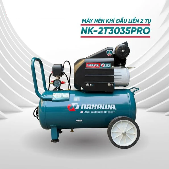 Máy nén khí đầu liền 2 tụ 3HP NAKAWA NK2T3035PRO 35L