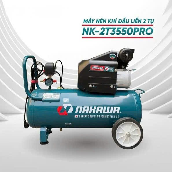Máy nén khí đầu liền 2 tụ 3.5HP NAKAWA NK2T3550PRO 50L