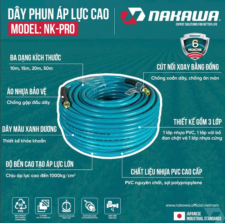 Dây phun rửa NAKAWA-PRO 8.5mm NK-50PRO
