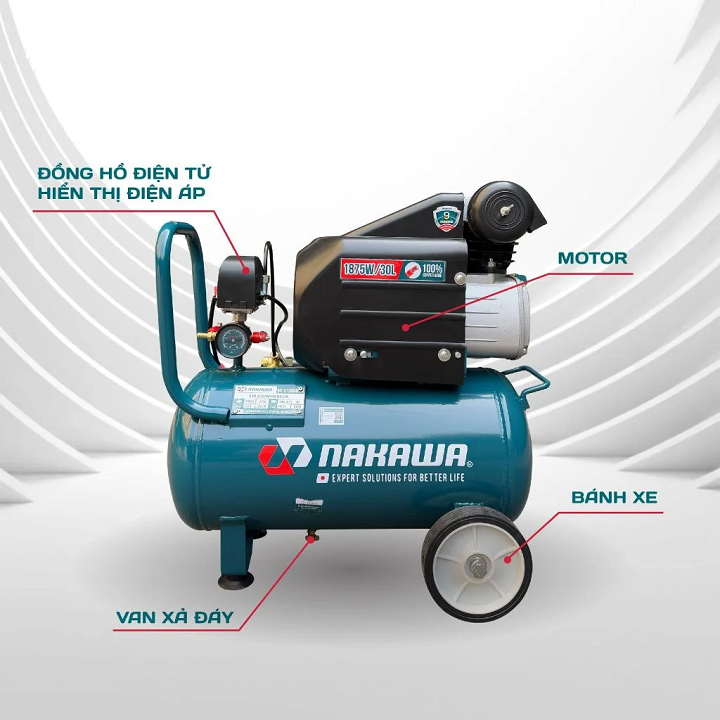 Máy nén khí đầu liền 2 tụ 2.5HP NAKAWA NK2T2530PRO 30L