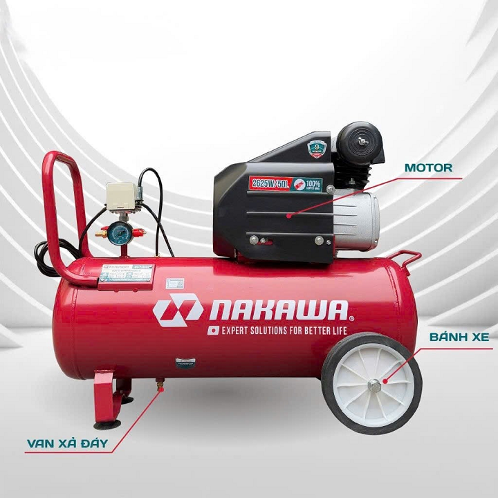 Máy nén khí đầu liền 2 tụ 3.5HP NAKAWA NK2T3550E 50L