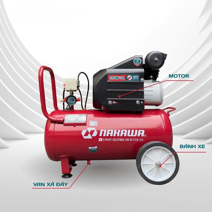 Máy nén khí đầu liền 2 tụ 3HP NAKAWA NK2T3035E 35L