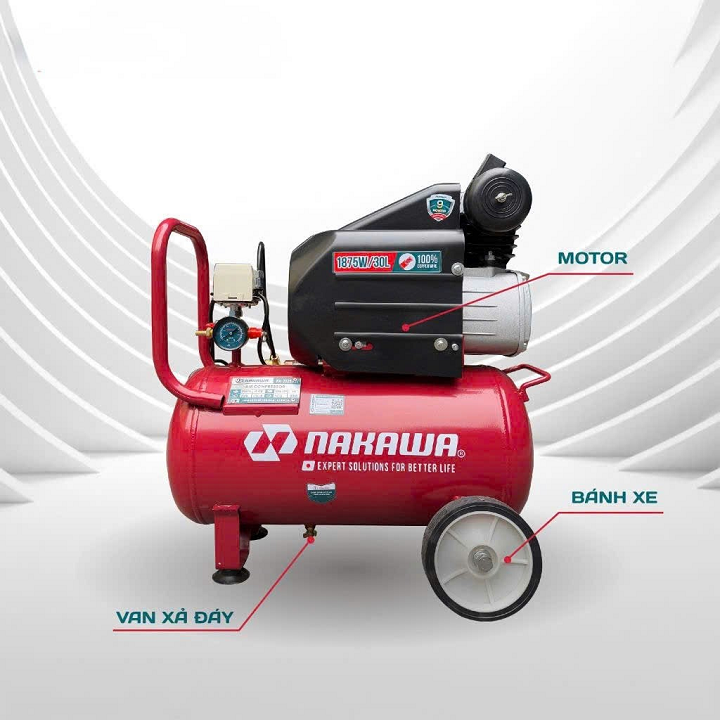 Máy nén khí đầu liền 2 tụ 2.5HP NAKAWA NK2T2530E 30L