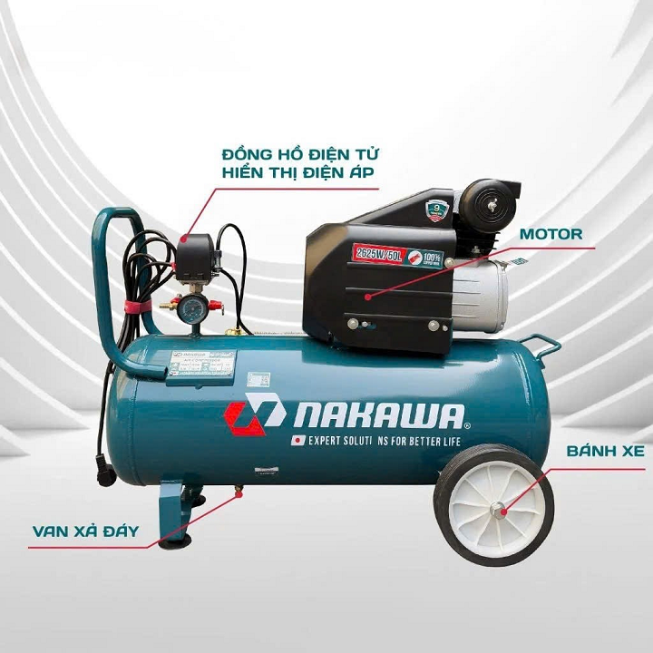 Máy nén khí đầu liền 2 tụ 3.5HP NAKAWA NK2T3550PRO 50L