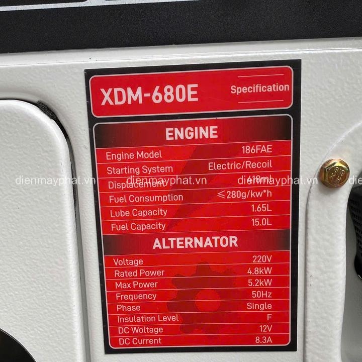 Máy phát điện chạy dầu MACTOOL 5KW XDM-680E chống ồn