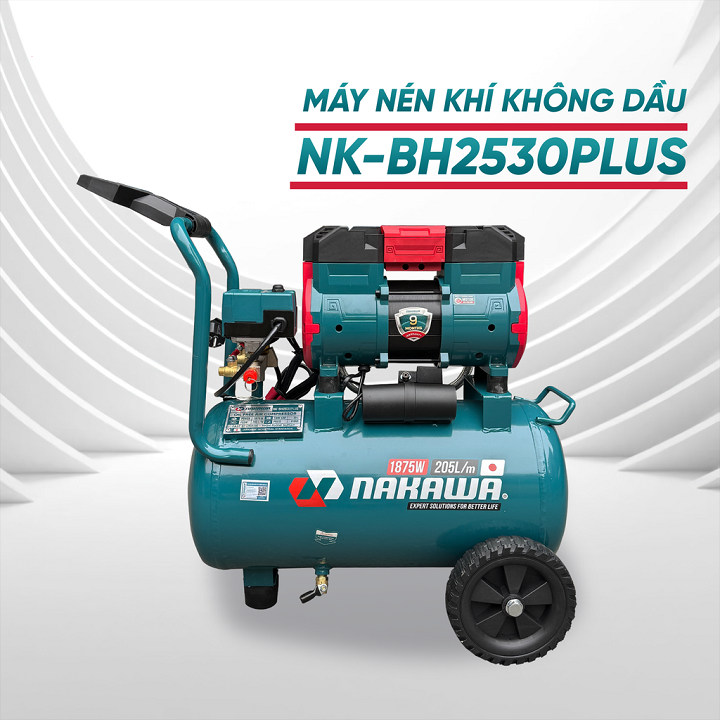 Máy nén khí không dầu tốc nhanh siêu êm 1875W NAKAWA NKBH2530PLUS 30L