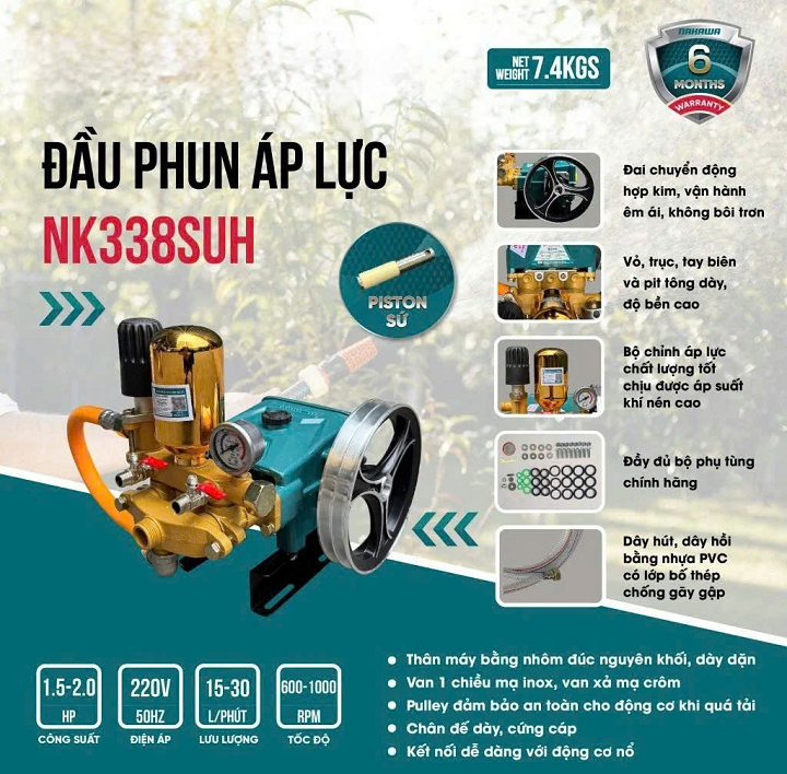 Đầu xịt áp lực NAKAWA 1.5HP NK-338SUH Piston Sứ