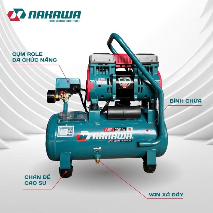 Máy nén khí không dầu tốc nhanh siêu êm NAKAWA 2.8HP NK-28H16L