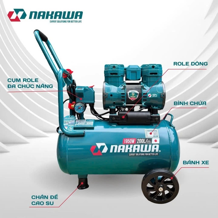 Máy nén khí không dầu tốc nhanh siêu êm NAKAWA 2.6HP NK-26H32L