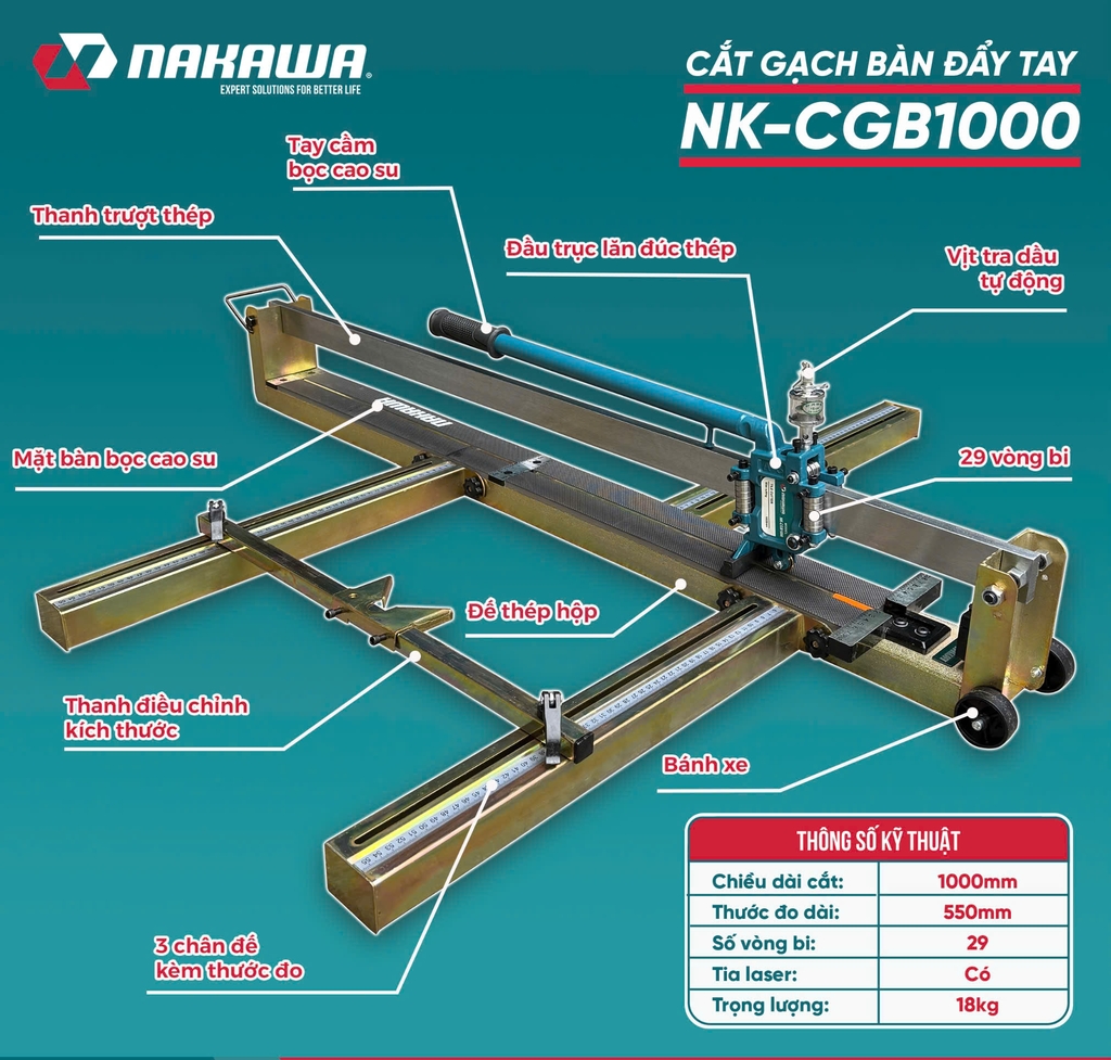 Máy cắt gạch bàn đẩy tay NAKAWA 1000mm NK-CGB1000