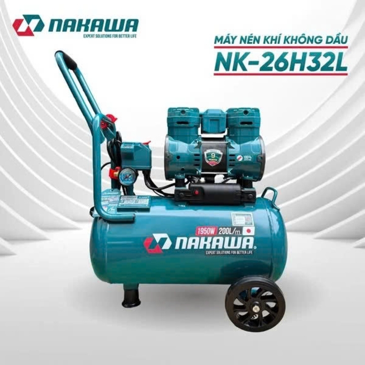 Máy nén khí không dầu tốc nhanh siêu êm NAKAWA 2.6HP NK-26H32L