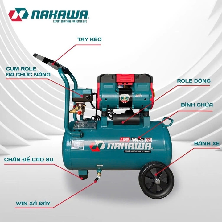 Máy nén khí không dầu NAKAWA 1.8HP NK-18H32L