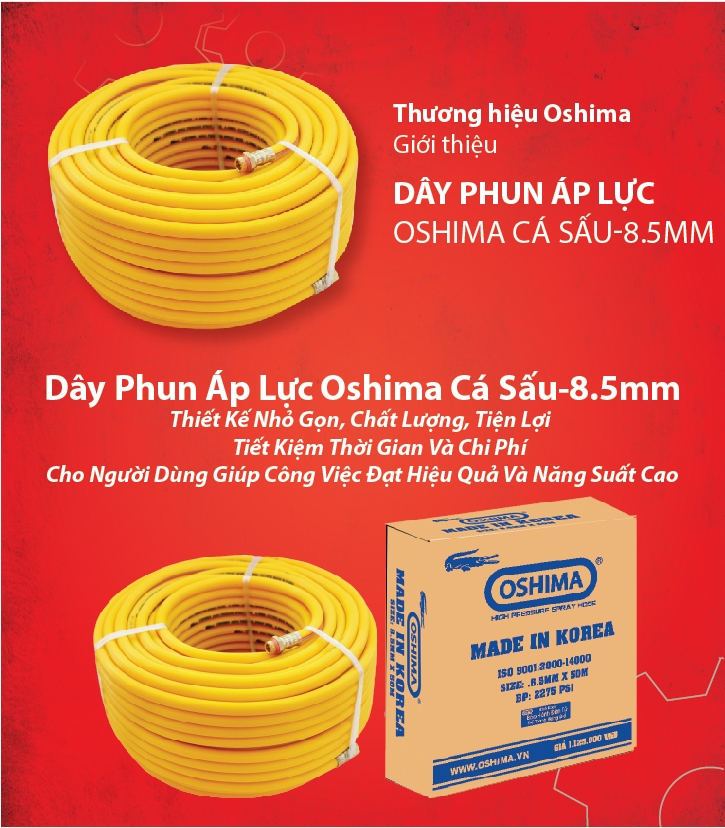 Dây Phun Xịt Áp Lực Oshima Cá Sấu 8.5mm HQ 8.5 50m