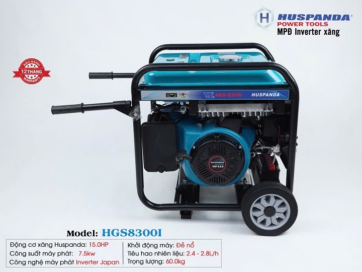 Máy phát điện chạy xăng inverter HUSPANDA 7.5KW HGS8300I