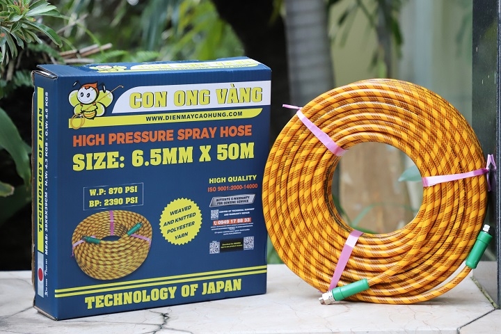Dây Phun Áp Lực Nhật Bản Cá Sấu Con Ong Vàng 6.5mmx50m Vàng