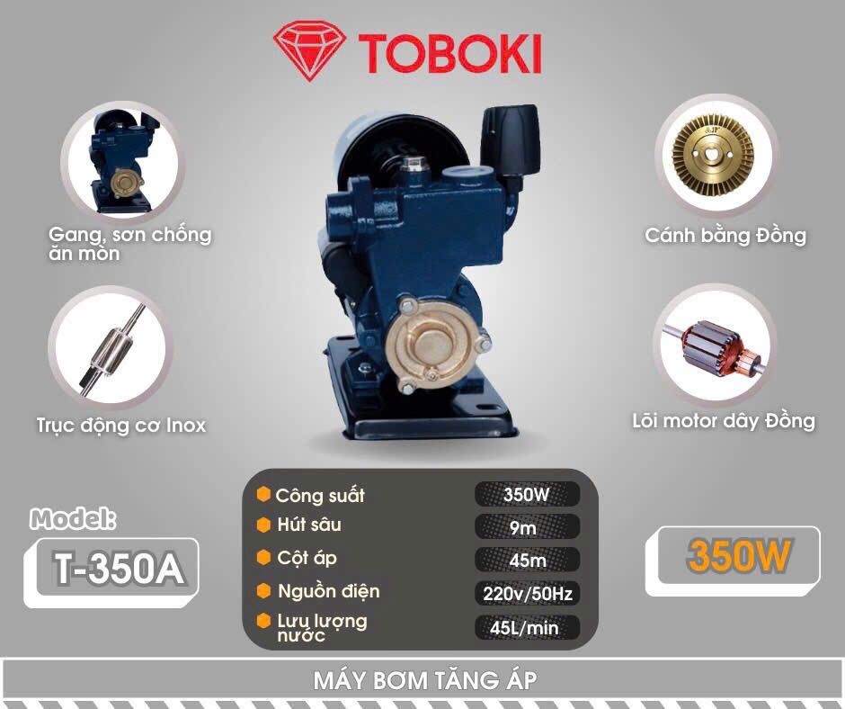 Máy bơm nước tăng áp Nhật TOBOKI 350W T-350A