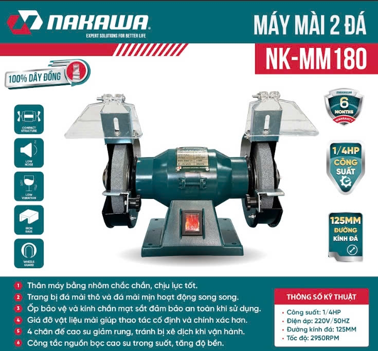 Máy mài hai đá NAKAWA 180W 1/4HP NK-MM180