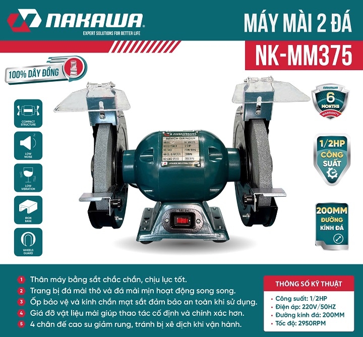 Máy mài hai đá NAKAWA 375W 1/2HP NK-MM375