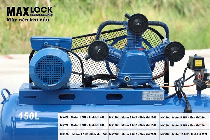 Máy nén khí dây đai MAXLOCK 4HP 150L MK150L