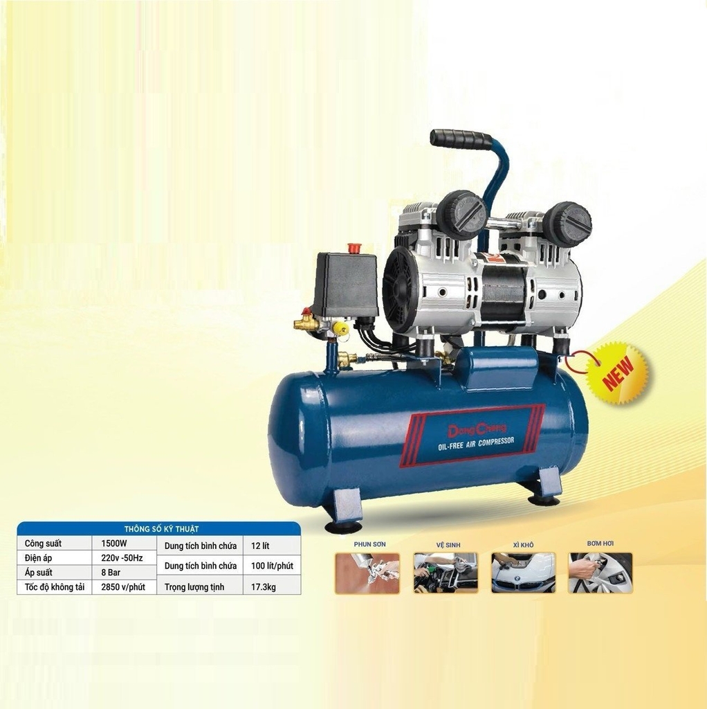 Máy nén khí không dầu Dongcheng 1500W 12L DQE1500/12L