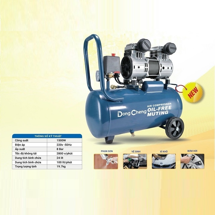 Máy nén khí không dầu Dongcheng 1500W 24L DQE1500/24L