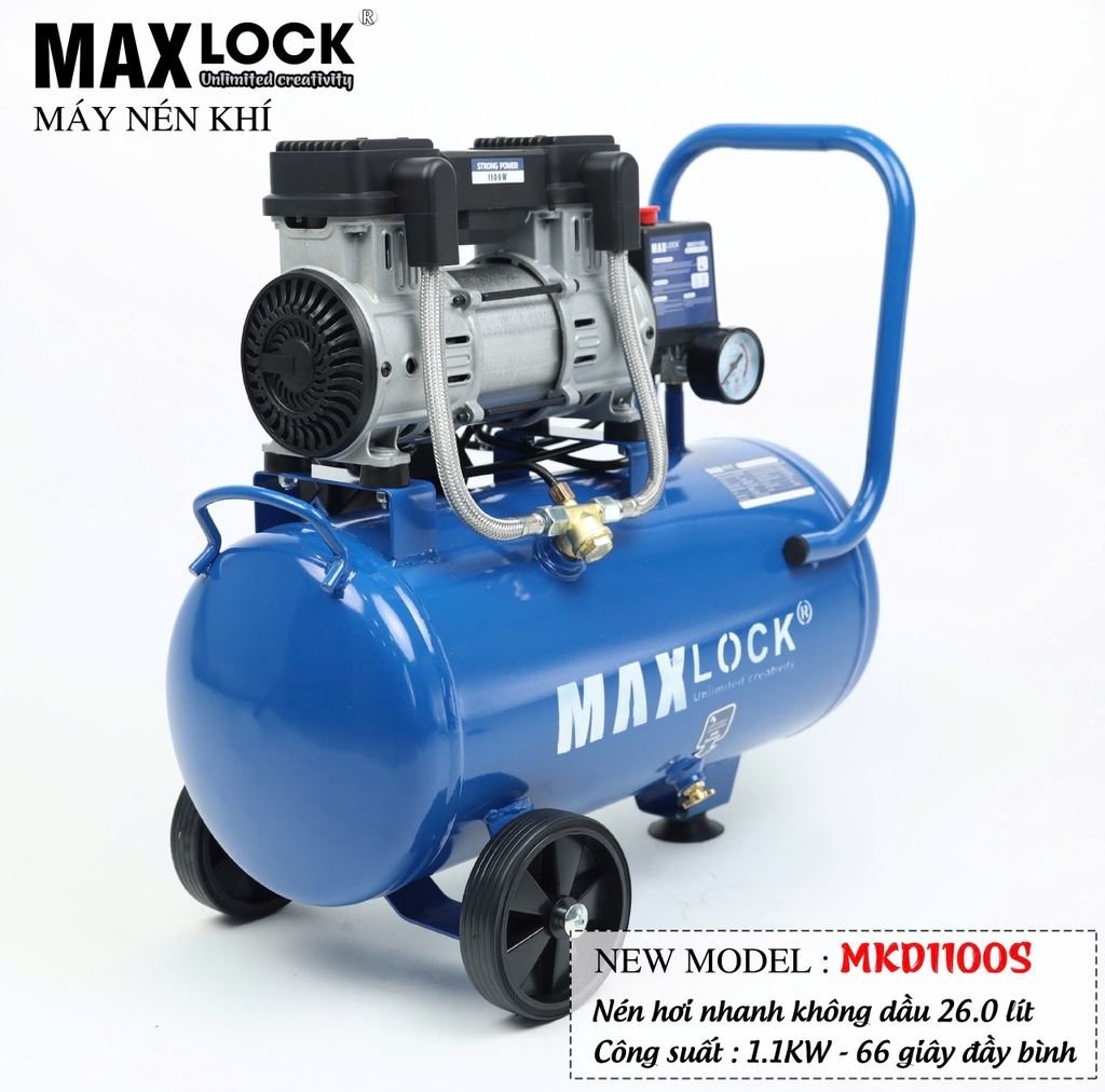 Máy nén khí không dầu MAXLOCK 1100W 26L MKD1100