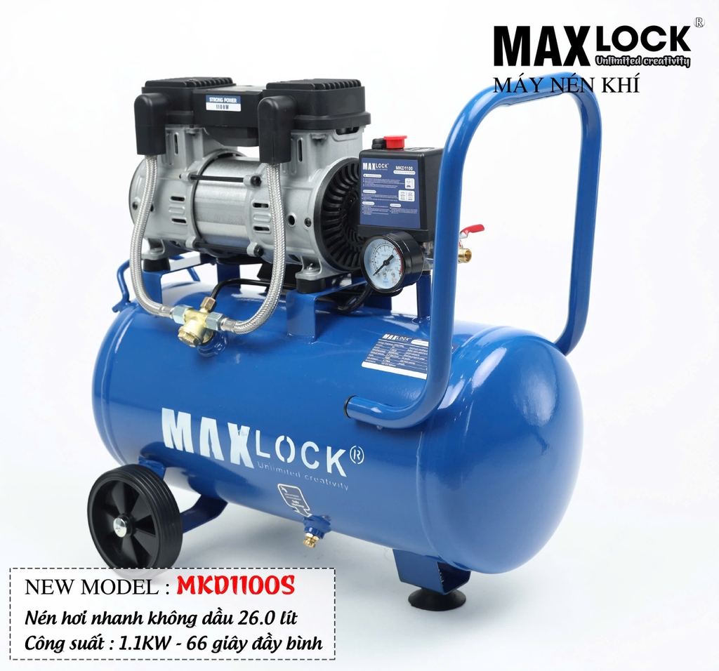 Máy nén khí không dầu MAXLOCK 1100W 26L MKD1100
