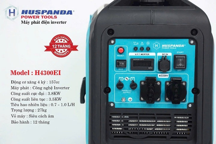 Máy phát điện gia đình dùng xăng HUSPANDA 3.8kW H4300EI siêu cách âm